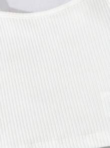 少女夏季休閒純色細肩帶上衣搭配牛仔褲2件組 - 白色 - 查看 6