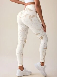 SHEIN Sport Studio Bladbedrukte elastische naadloze sportlegging