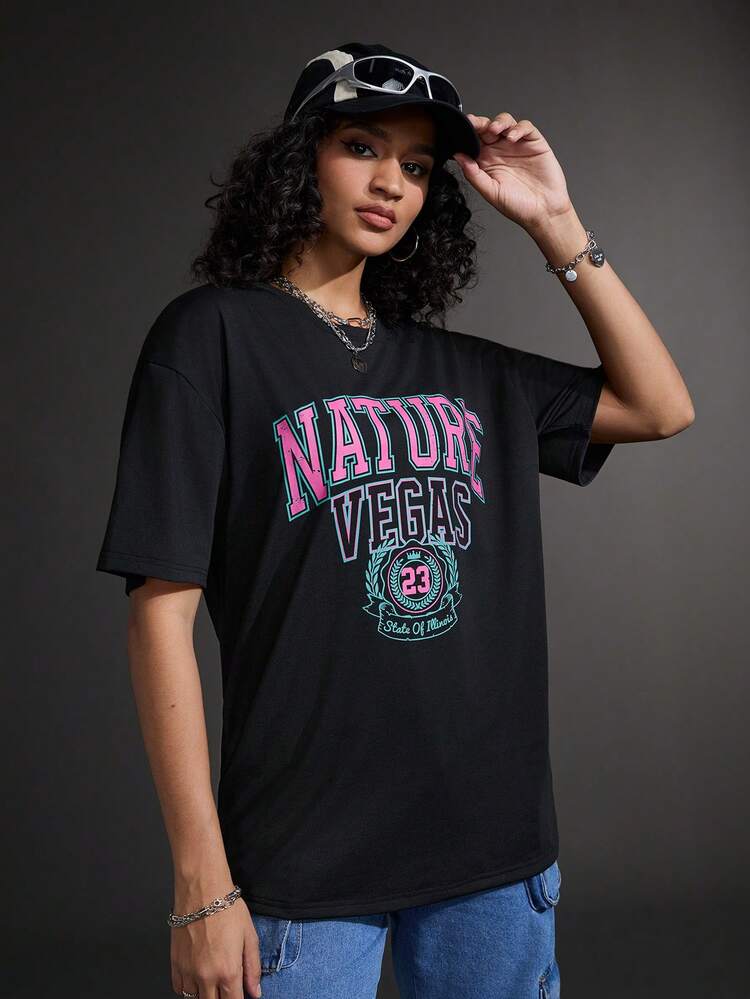 Gameset SHEIN Sport Round Neck Letter Print Summer Sports Short Sleeve T-Shirt - Black - View 7