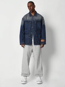 SUMWON Oversize passender langärmeliger Denim-Hemd mit Pattentasche-Detail - Blau - Übersicht 5