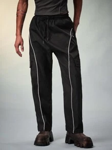 FeverCity Quần dài ống suông dệt kim cho nam, thích hợp cho mùa hè - màu đen - Xem 6