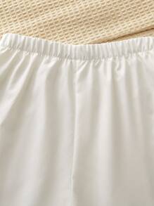 SHEIN Tween Girl Đôi Ngực Cổ Bẻ Áo Sơ Mi Tay Ngắn Và Màu Trơn Ren Miếng Dán Cường Lực Quần Short Mùa Hè Thường Ngày 2 Bộ Trang Phục - Nhiều màu - Xem 8