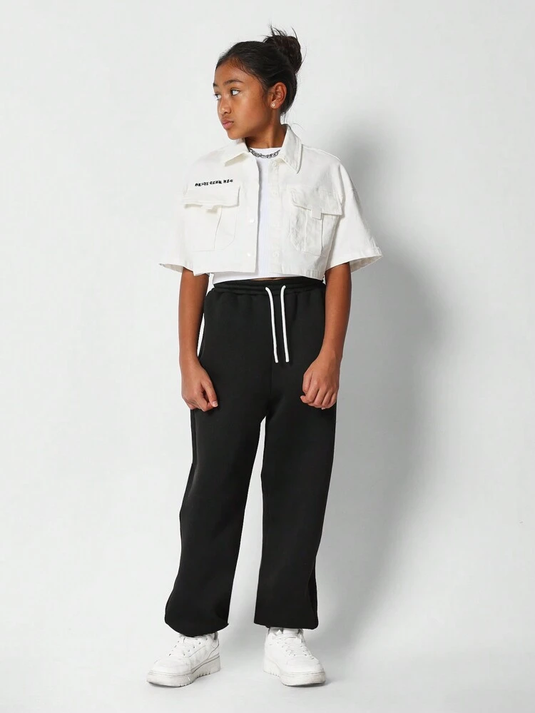 Camicia crop fit con disegno ricamato per ragazze pre-adolescenti