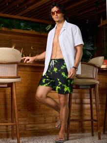 Manfinity Pantalones cortos de playa para hombre con cintura elástica y estampado de teñido anudado para el verano