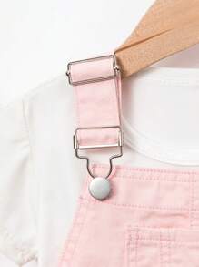 Baby Girl Pink Cute Frayed Washed Denim Overalls Shorts, Versatile Style