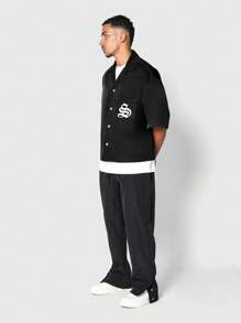 SUMWON Boxy Fit Nylon Shirt With Front And Back Graphic Print - Black - View 4