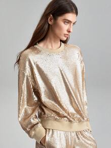 Ontre Conjunto De 2 Piezas De Sudadera Con Cuello Redondo, Mangas Caídas Y Pantalones Cortos - Caqui - Ver 3