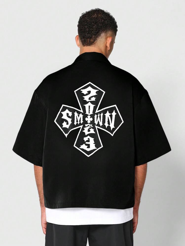 【Anyone more】Arty Nylon Boxy Shirt One Piece Boxy Fit Nylon Shirt With Front And Back Graphic Print｜Sumwon