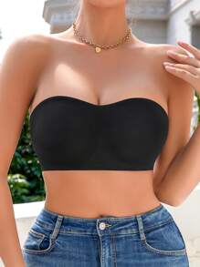 休閒舒適女士簡單交叉肩帶背心，側扣束縛無肩帶胸罩，1件裝 - 黑色 - 查看 5