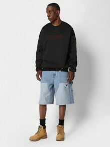 SUMWON Fashionable Embroidered Sweatshirt With Flame Design Long Sleeve Pullover Autumn Winter Casual Streetwear College Campus Fashion - Black - View 4