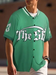 Manfinity Sporsity Męska koszula baseballowa z kołnierzykiem i nadrukiem o luźnym kroju