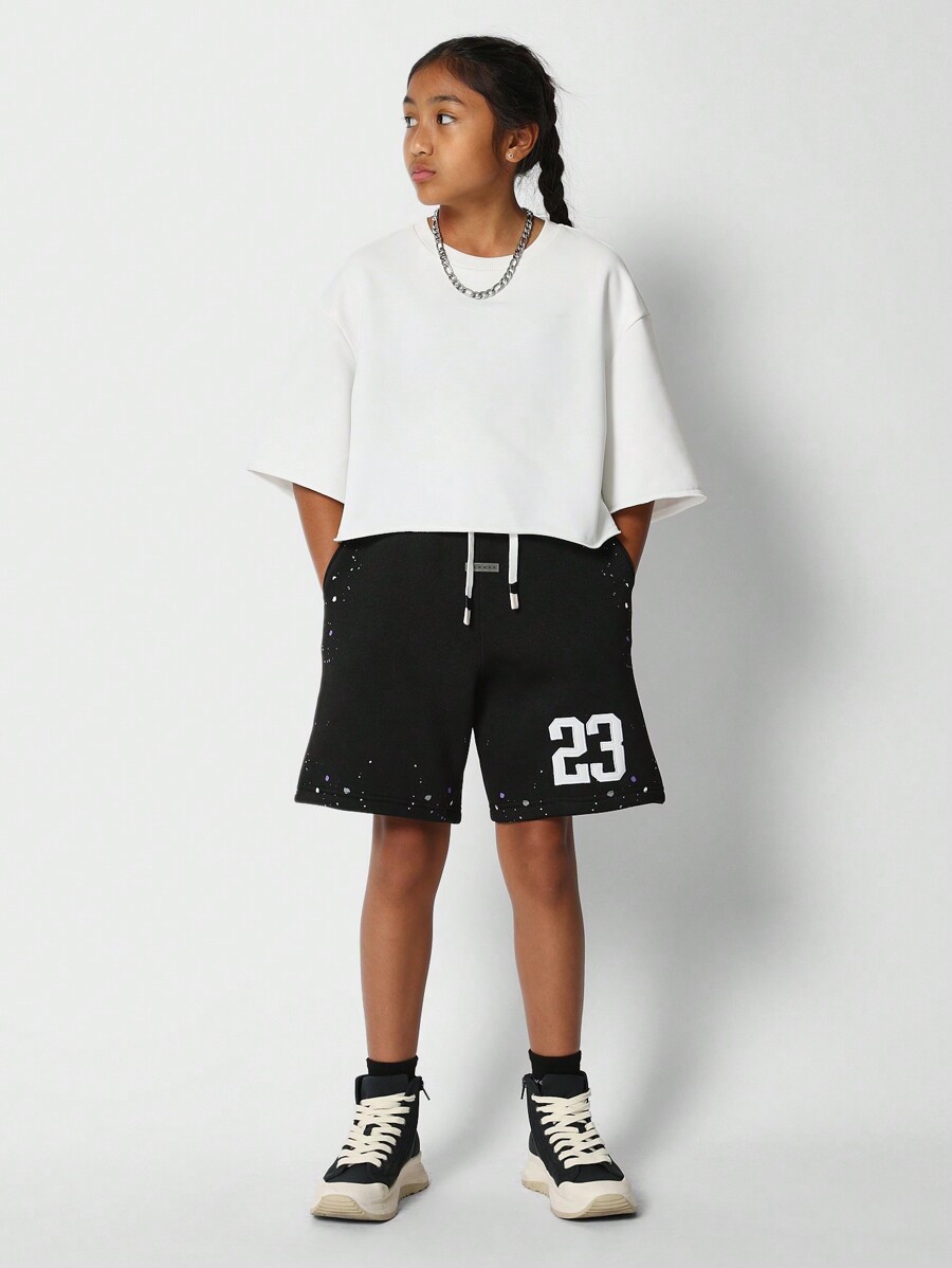 SUMWON Tween Girls Bermuda Short With Number And Paint Print Back To