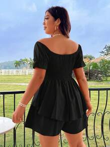 Sunnyshic Plus Size Solid Color Off Shoulder Ruched Jumpsuit For Casual Summer