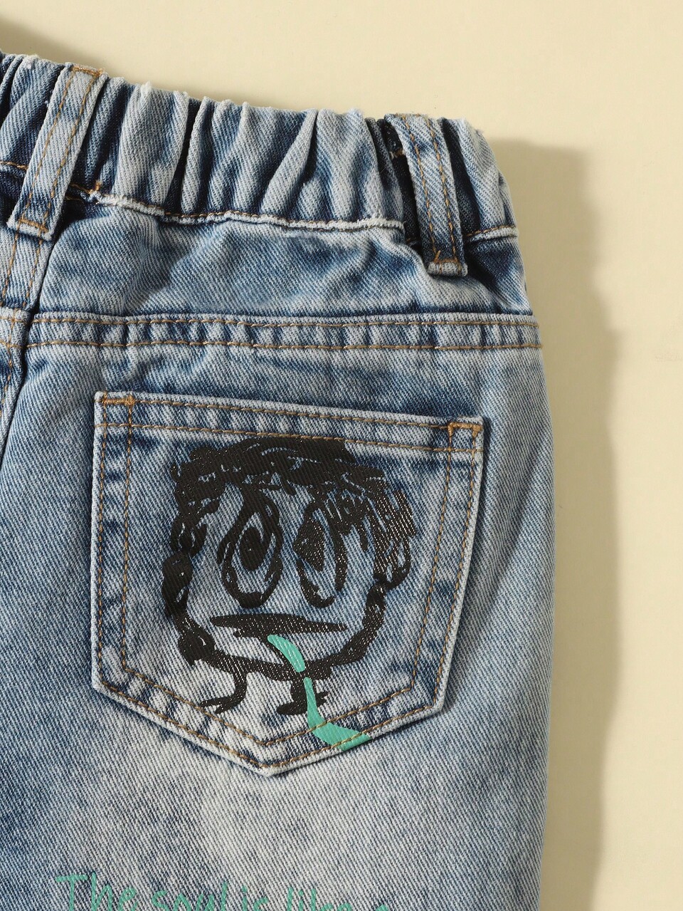 Young Boy Korean Loose Graffiti Style Dad Jeans