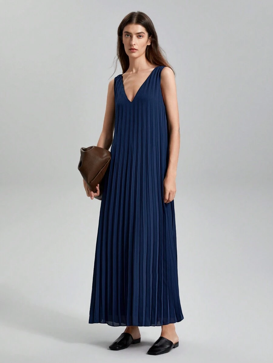 Ontre 女性v領百褶裙連身裙