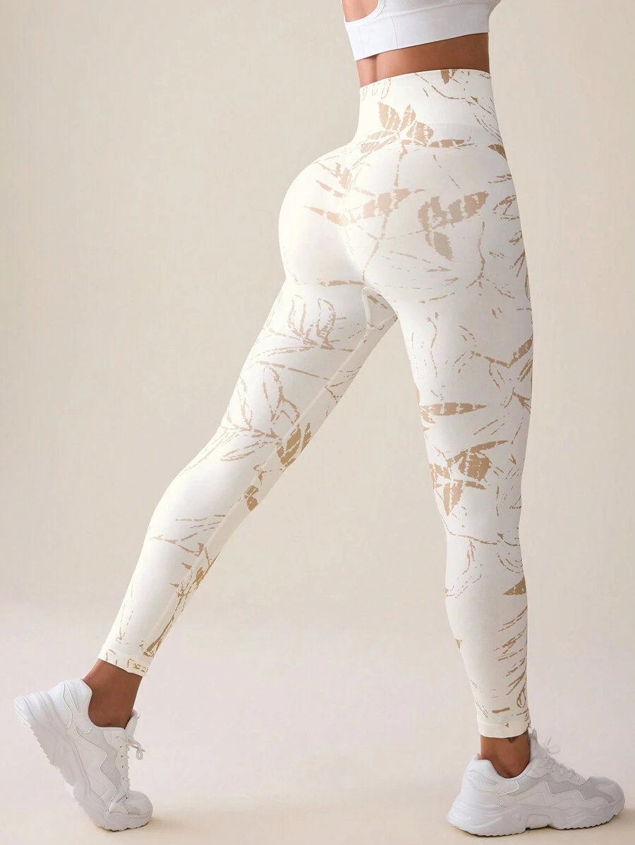 SHEIN Sport Studio Bladbedrukte elastische naadloze sportlegging
