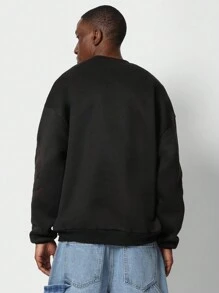 SUMWON Fashionable Embroidered Sweatshirt With Flame Design Long Sleeve Pullover Autumn Winter Casual Streetwear College Campus Fashion - Black - View 2