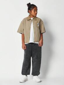 SUMWON Tween Girls Boxy Fit Denim Shirt - Khaki - View 4