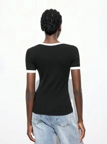 Maija Camiseta informal de manga corta de corte holgado con cuello redondo y bloques de color para mujer, primavera/verano