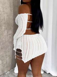 1 件女士时尚镂空露肩迷你连衣裙 - 白色 - 查看 6