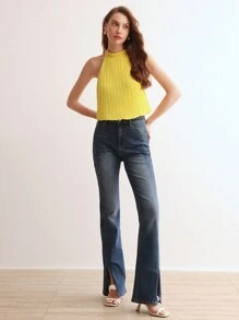 MOTF PREMIUM SOLID LETTUCE TRIM PLISSE BLOUSE - Yellow - View 7