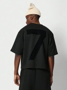 SUMWON Camiseta premium ajustada corta con estampado de número en la parte posterior con flocado