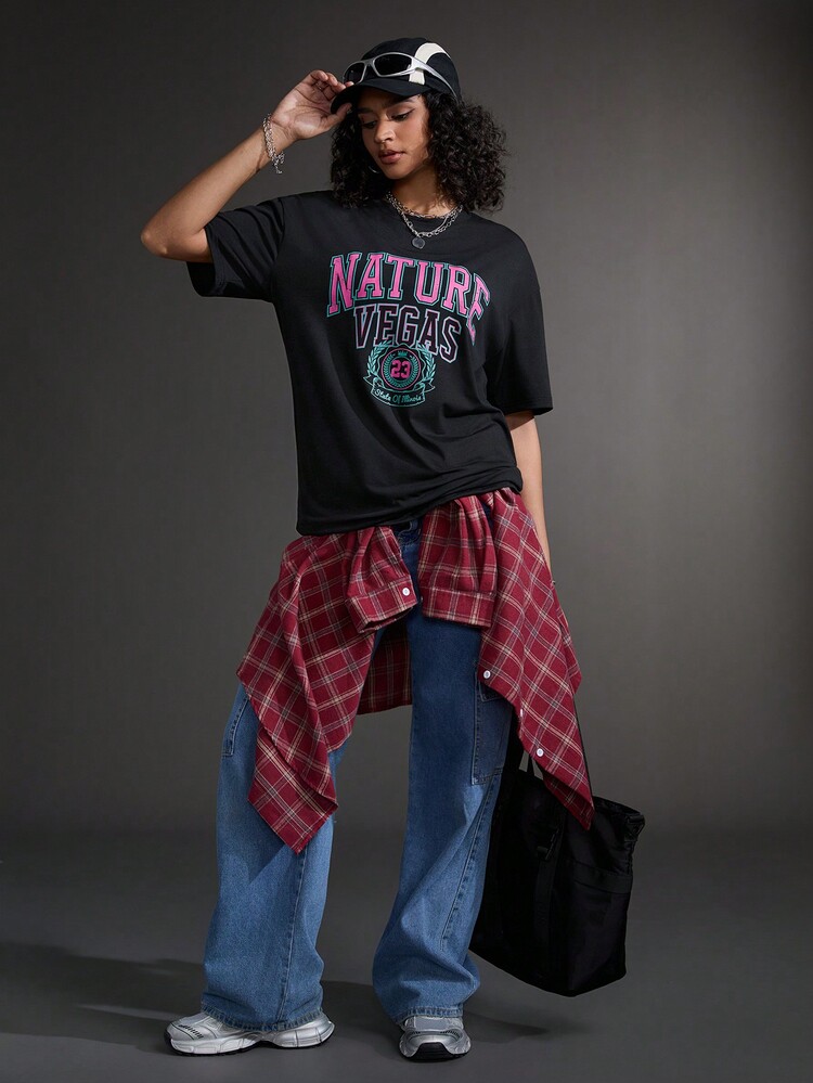 Gameset SHEIN Sport Round Neck Letter Print Summer Sports Short Sleeve T-Shirt - Black - View 4