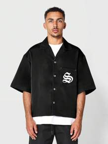 SUMWON Boxy Fit Nylon Shirt With Front And Back Graphic Print - Black - View 2