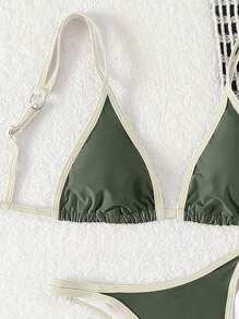Swim Mod Conjunto de bikini sexy para mujer con bloques de color para playa de verano - Verde militar - Ver 6