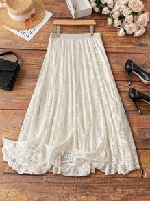 Franclia 加大码纯色优雅夏季长裙蕾丝女装