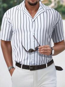 Manfinity Homme Men's Plus Size Striped Casual Short Sleeve Shirt For Summer - Multicolor - View 3