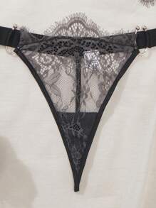 SHEIN Conjunto de lencería sexy de encaje diario simple y liso para mujeres