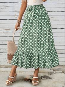 EMERY ROSE Sommer/Frühling Lässig Urlaubs grüne geometrische gemusterte Damen Ballonrock mit Trägern - Grün - Übersicht 3