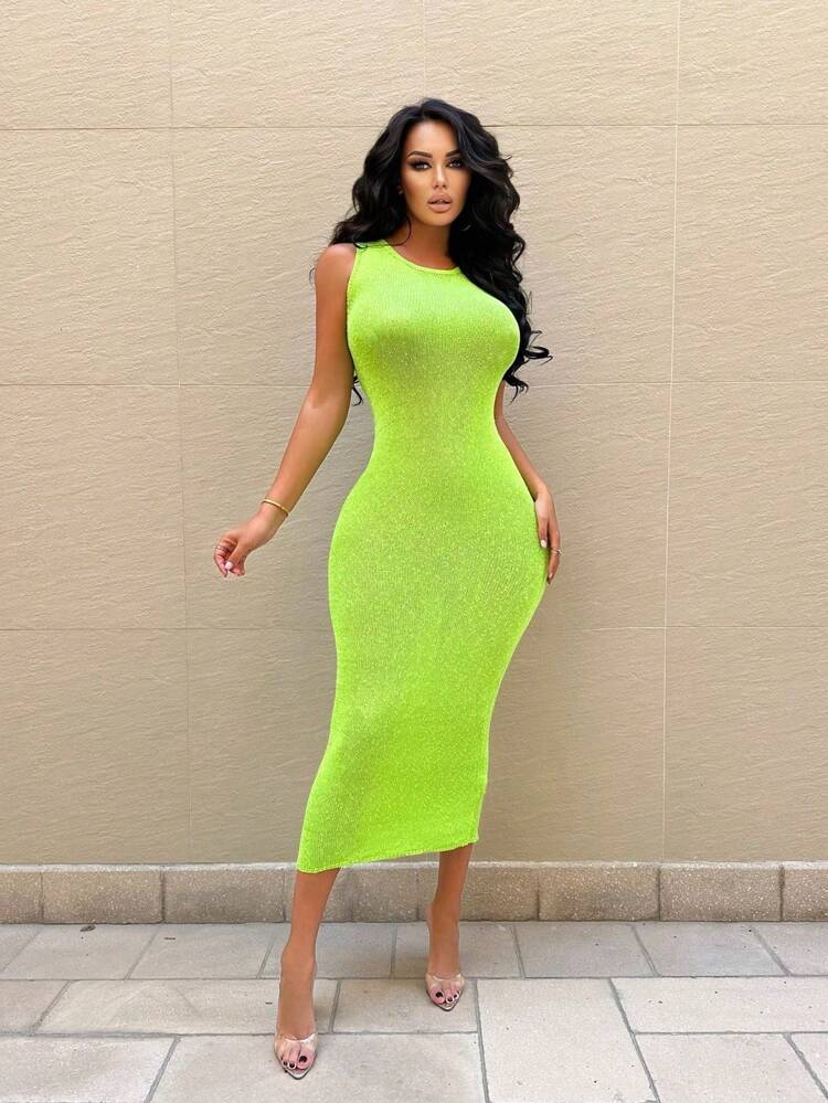 Women's Plain Simple Sleeveless Sweater Dress For Daily Wear