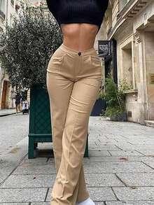 Women's Solid Color Casual Versatile Straight-Leg Pants - Apricot - View 3