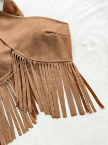 Soleia 假日休閒音樂節露肩連帶流蘇修飾背心 - 卡其色 - 查看 3