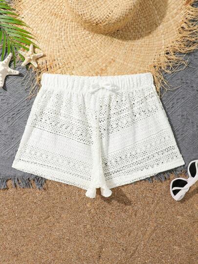 少女夏季海灘純色中空蓋臀短褲套裝