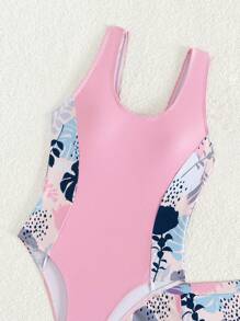 SHEIN Tween Girl Swimsuit/One-Piece Swimsuit/Printed Reversible/2pcs Set - Multicolor - View 4