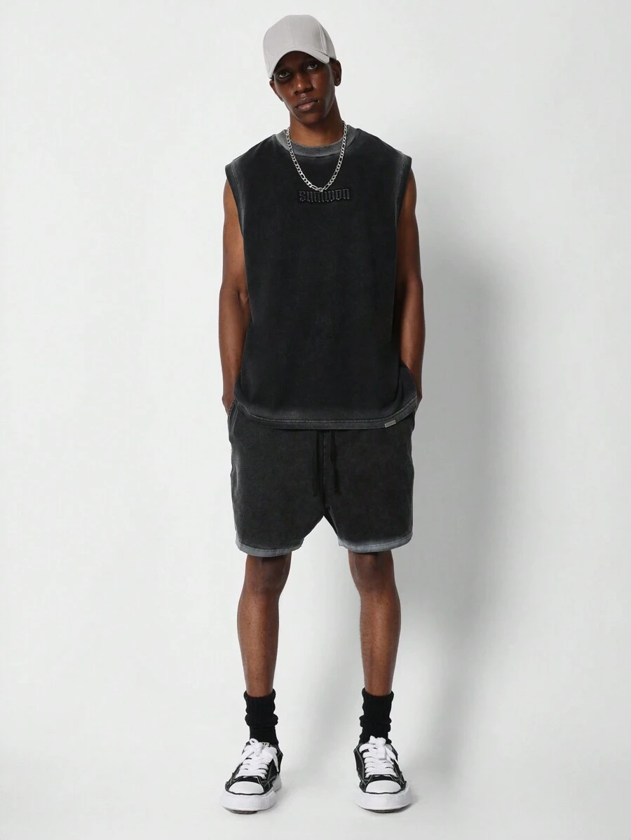 SUMWON 洗水坦克和短褲2件套裝 - 黑色 - 查看 1