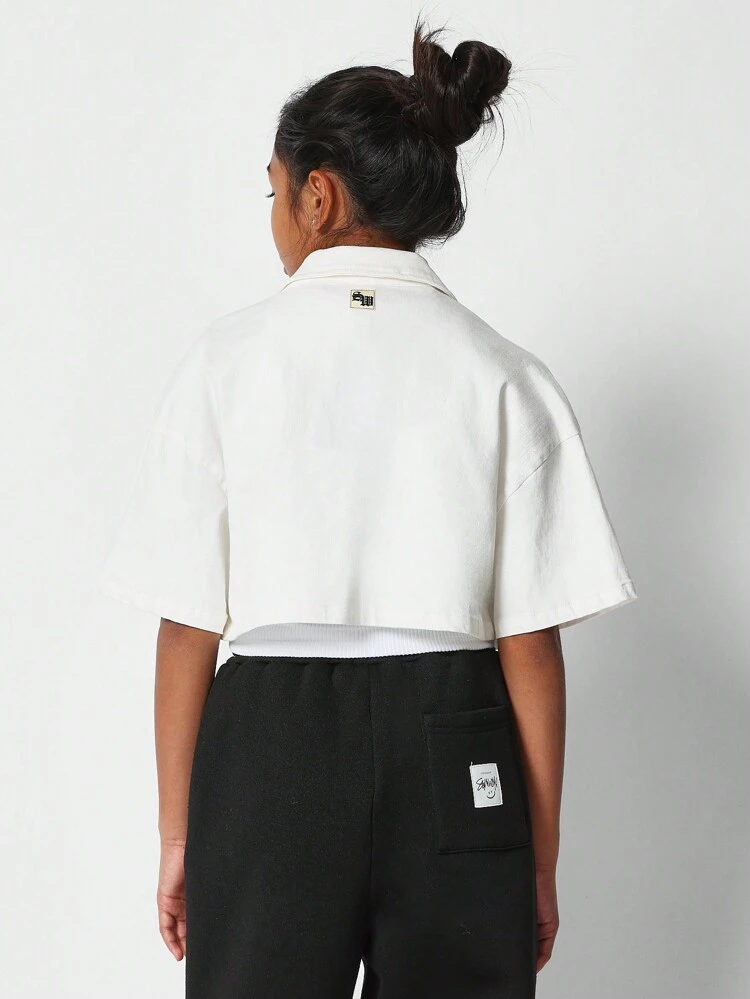 Camicia crop fit con disegno ricamato per ragazze pre-adolescenti