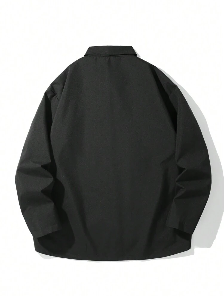 Men's Spring And Autumn Casual Color Block Patchwork Long Sleeve Shacket With Letter Prints