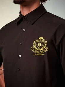 FeverCity 男士字母印花短袖襯衫 - 黑色 - 查看 6