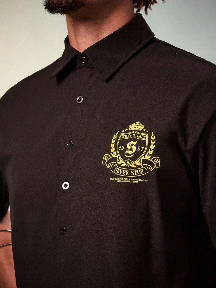 Men's Letter Print Short Sleeve Shirt