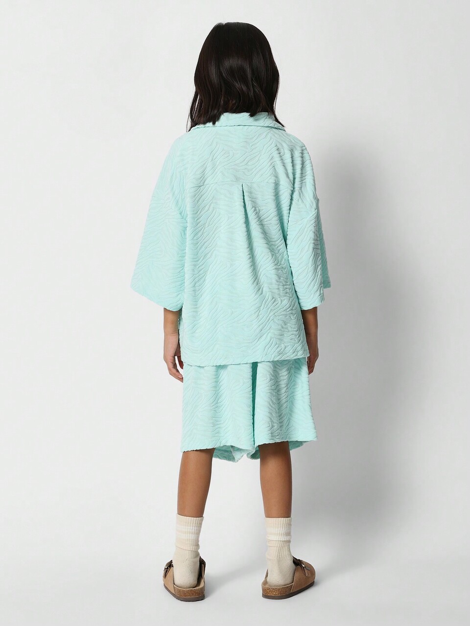 Tween Girls Textured Towelling Shirt With Short 2 Piece Set