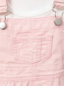 Baby Girl Pink Cute Frayed Washed Denim Overalls Shorts, Versatile Style