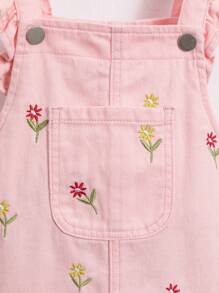 SHEIN Vintaside Kids 少女刺繡牛仔連衣裙，附有裝飾點綴