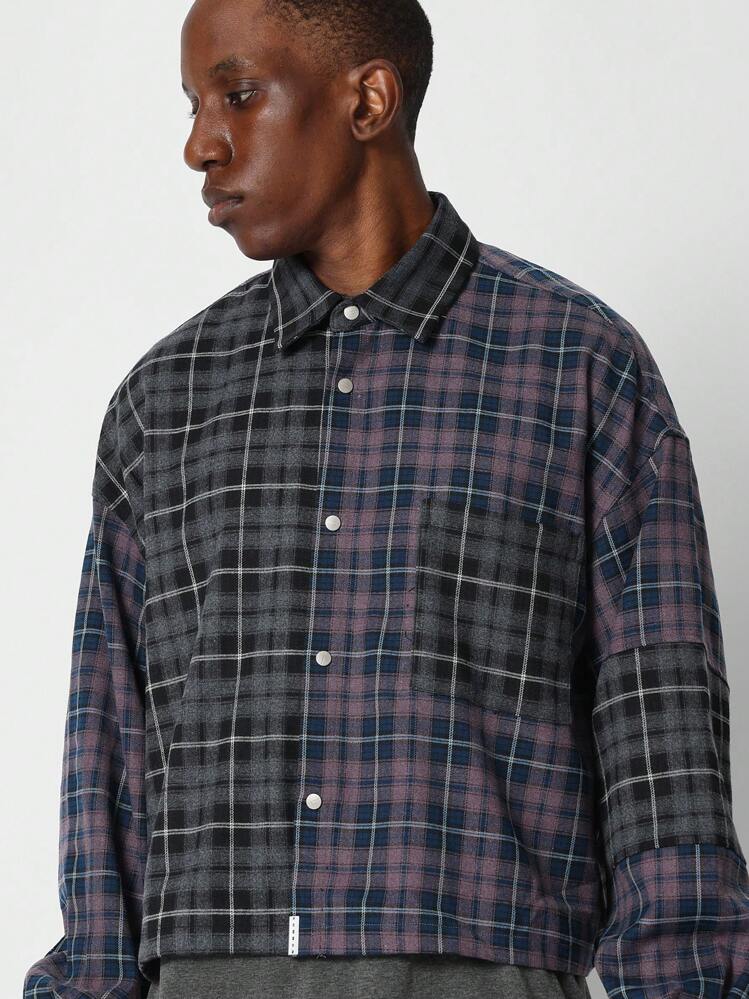 SUMWON 格紋拼色短款襯衫 - 彩色 - 查看 3