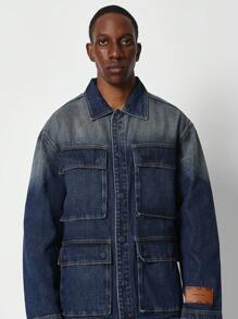 SUMWON Oversize passender langärmeliger Denim-Hemd mit Pattentasche-Detail - Blau - Übersicht 3