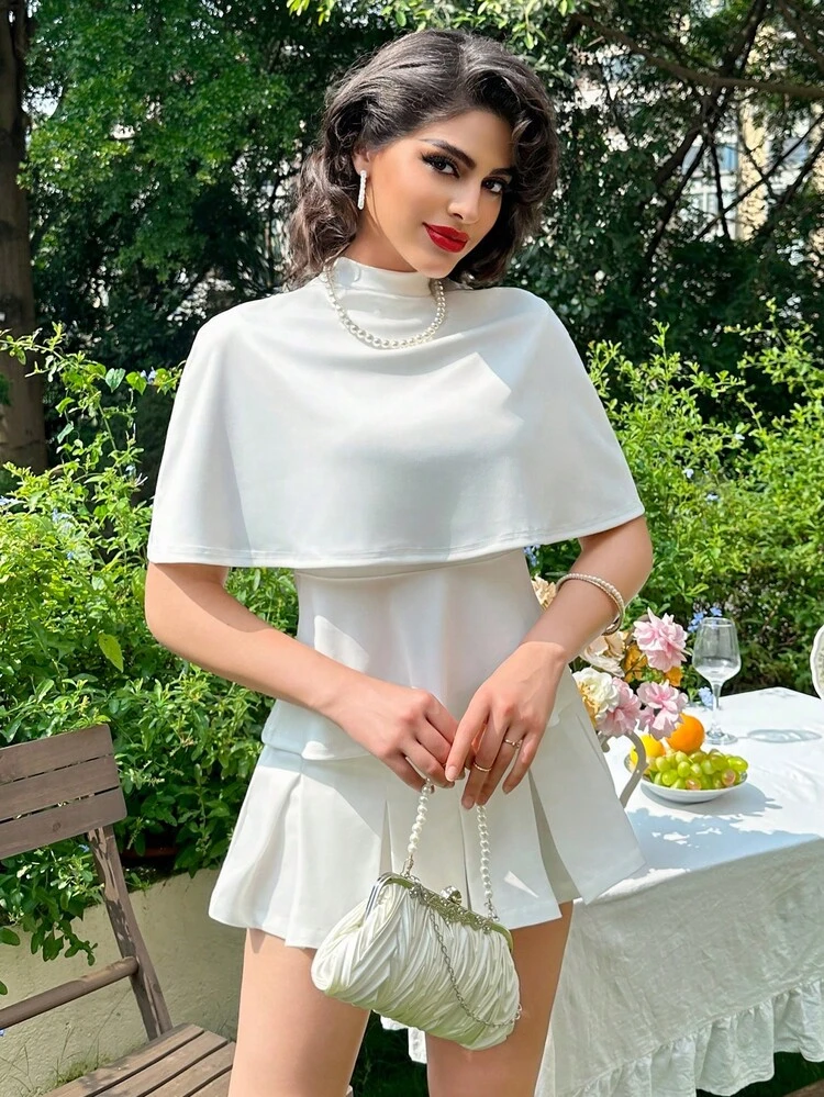 Women's Summer Elegant Solid Color Stand Collar Cape Slim Top