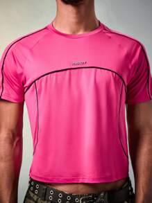 FeverCity 男士修身短袖圓領T恤，適用於夏季 - 粉色 - 查看 2